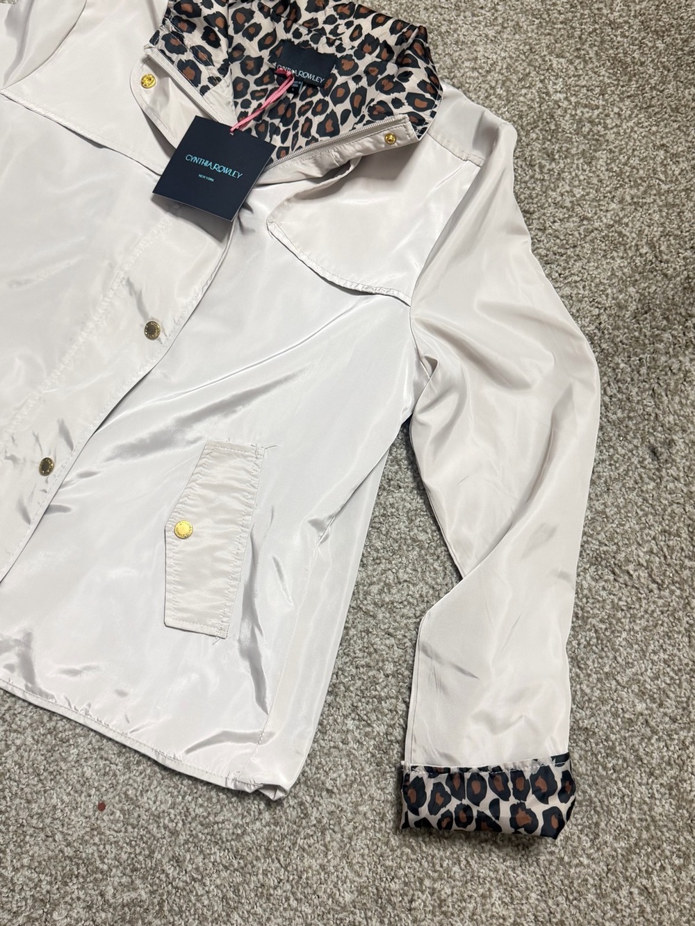 Cynthia Rowley Cream Trench Coat with Leopard Trim